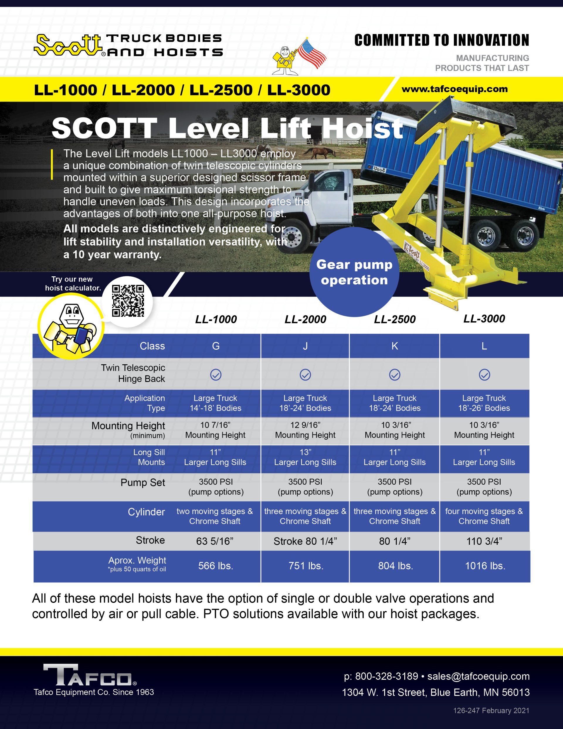 A brochure for a scott level lift hoist.