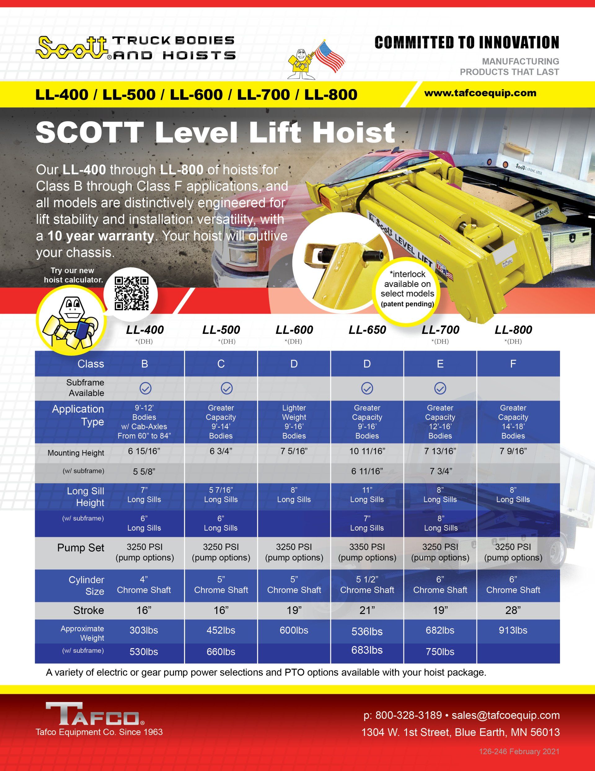 A brochure for a scott level lift hoist.