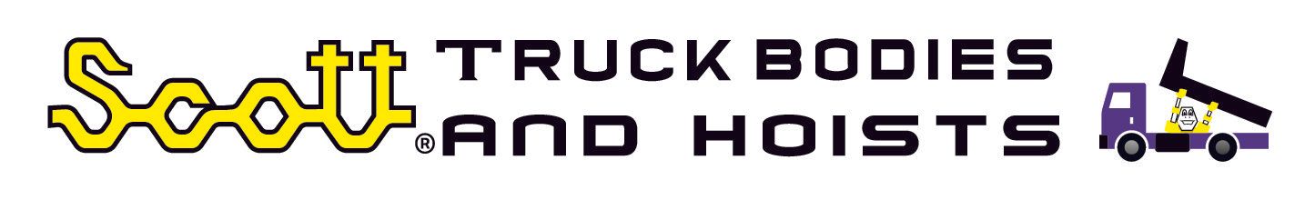 A logo for scott truck bodies and hoists
