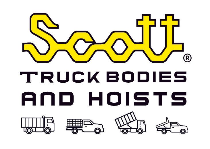The logo for scott truck bodies and hoists