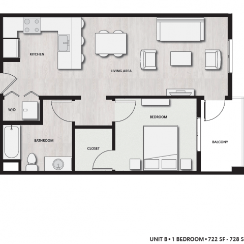 Unit B Floor Plan, 1 Bed, 1 Bath | Del Oro on Broadway