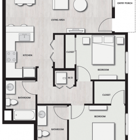 Unit E Floor Plan, 2 Bed, 2 Bath | Del Oro on Broadway
