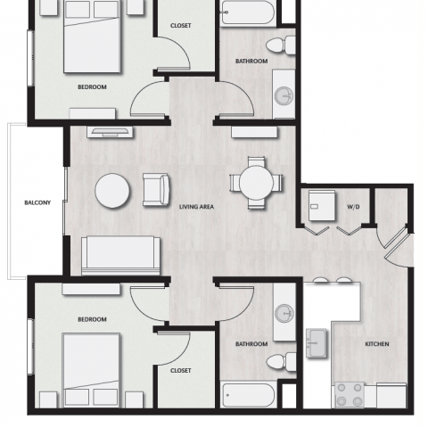 Unit G Floor Plan, 2 Bed, 2 Bath | Del Oro on Broadway