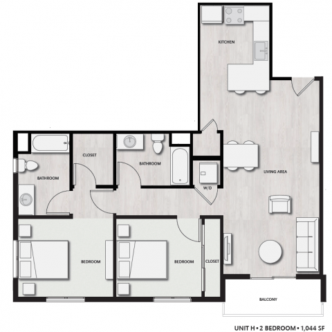 Unit H Floor Plan, 2 Bed, 2 Bath | Del Oro on Broadway