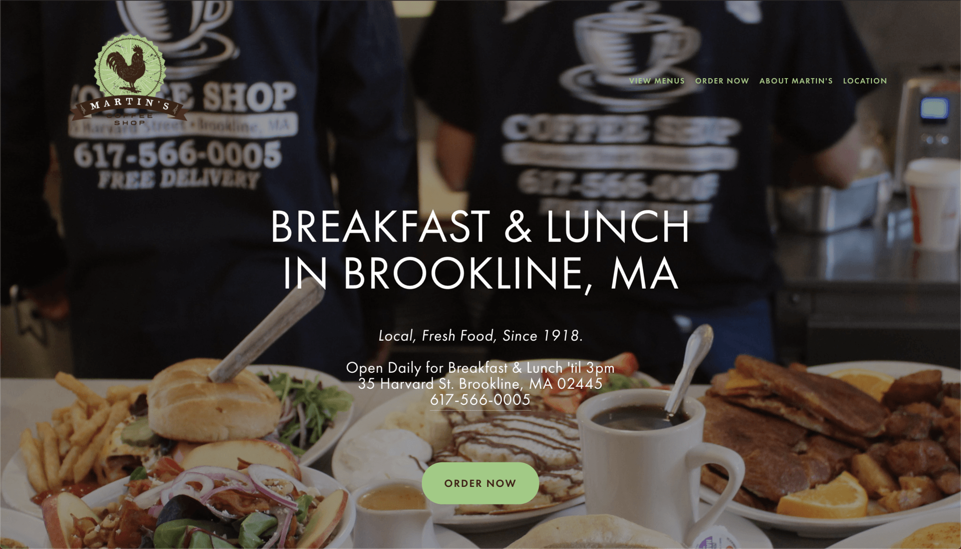 A website for a restaurant called Martin's Coffee in Brookline, MA