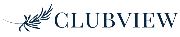 A logo for clubview with a leaf on it.