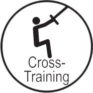 Ein Cross-Training-Logo mit einer Person, die ein Kreuz in einem Kreis hält.