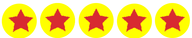 Five yellow circles with red stars.