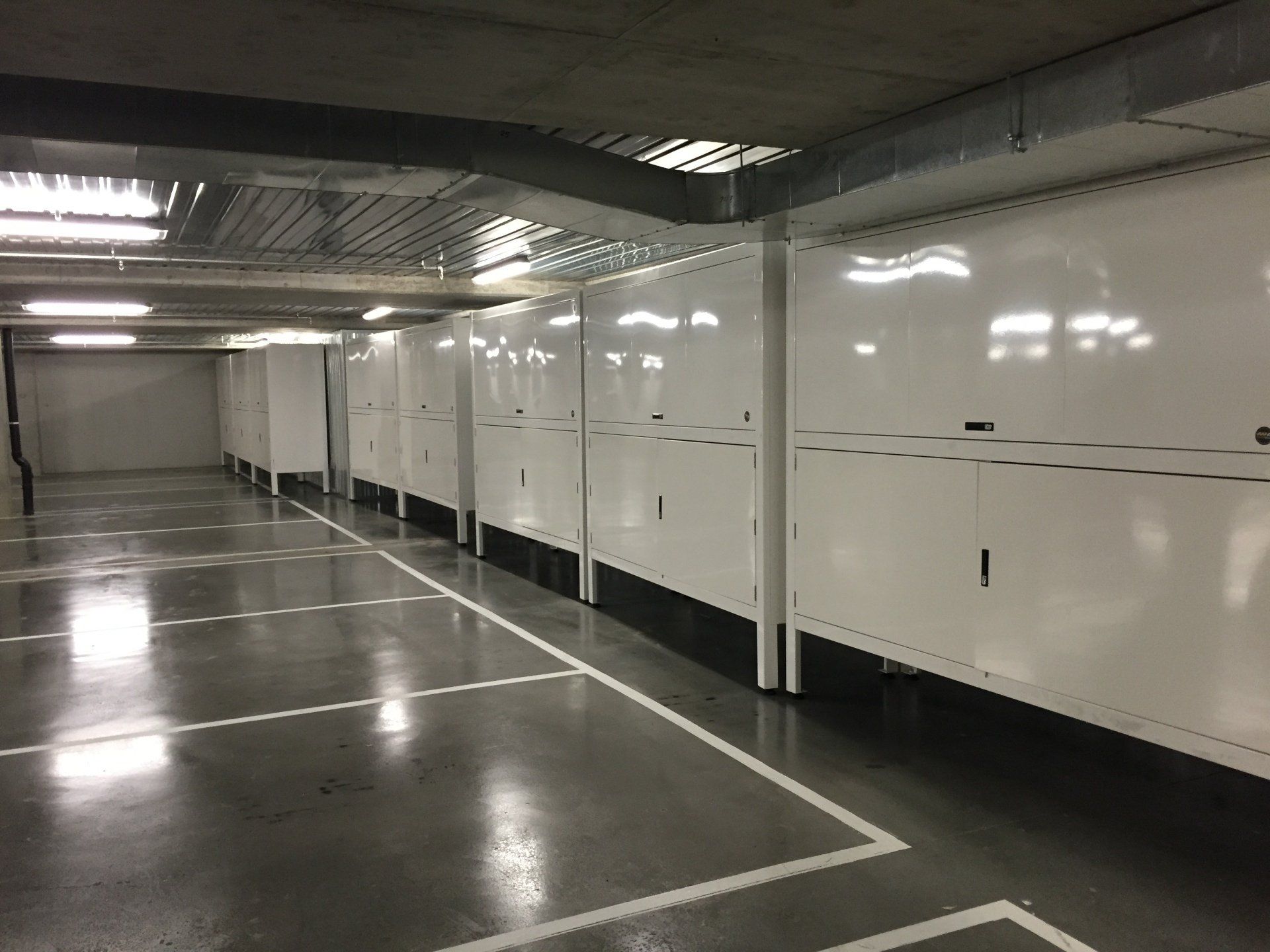 row of double decker storage units