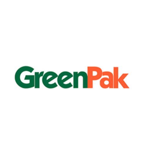 Logotipo de GreenPak en texto verde y naranja