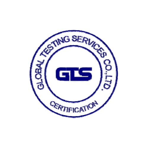 Sello circular azul de certificación GTS con la inscripción “GLOBAL TESTING SERVICES CO. LTD.” alrededor del borde.