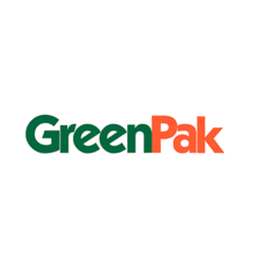 Logotipo de GreenPak en texto verde y naranja sobre fondo blanco.