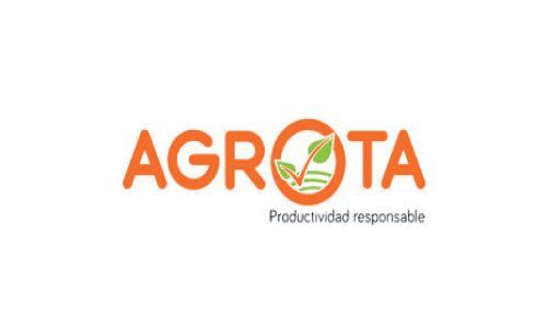 Logotipo de AGROTA en naranja con una hoja verde dentro de la letra O y el lema “Productividad responsable”.