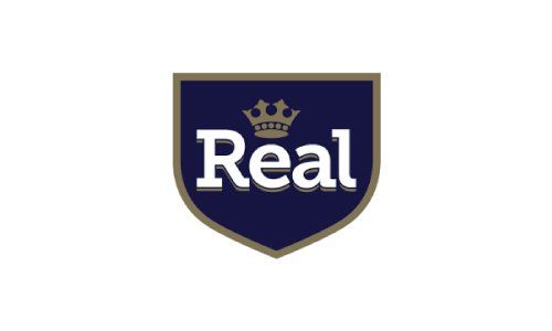 Logotipo de la corona auténtica en texto blanco sobre un escudo azul oscuro con ribete dorado.