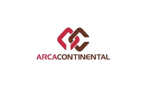 Logotipo de ARCACONTINENTAL en rojo y marrón con formas geométricas entrelazadas.