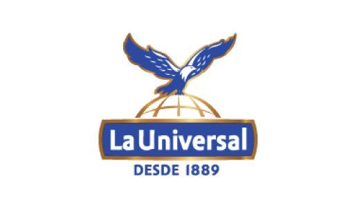 Logotipo de La Universal con águila azul sobre globo terráqueo y texto “DESDE 1889”