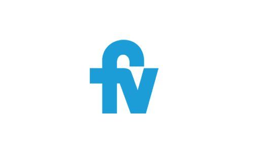 Logotipo azul estilizado en minúsculas “fv” sobre fondo blanco
