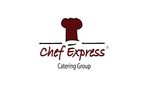 Logotipo de Chef Express Catering Group con un gorro de chef granate sobre el texto.