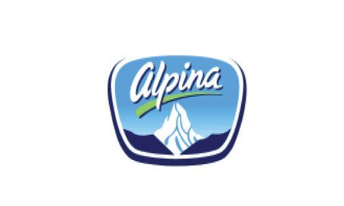 Logotipo de Alpina en azul y blanco con gráfico de montaña estilizado