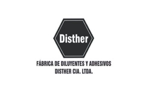 Distther logo with “Fábrica de diluyentes y adhesivos, Distther Cía. Ltda.” text on white background