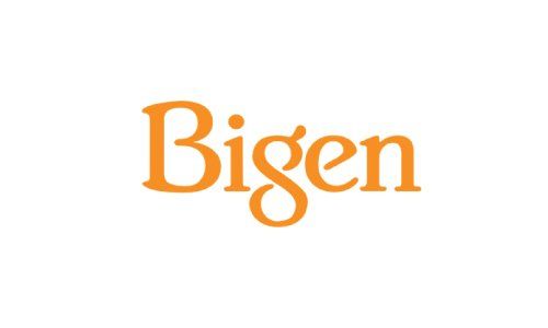 Logotipo naranja de “Bigen” sobre fondo blanco
