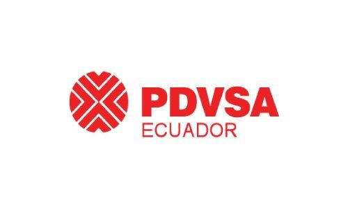 Logotipo de PDVSA Ecuador con emblema y texto rojos sobre fondo blanco.