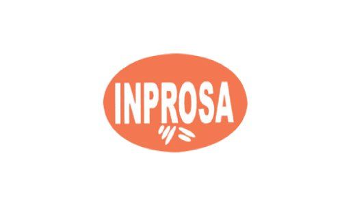 Logotipo ovalado naranja con la palabra blanca “INPROSA” y pequeñas marcas de hojas blancas debajo.