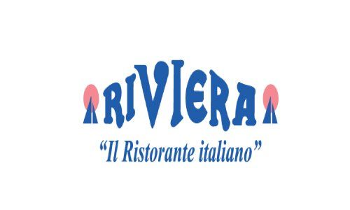 Logotipo de Riviera en azul y rosa con el lema “El restaurante italiano”.