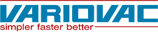 Logotipo de VARIOVAC con texto azul y eslogan rojo “más simple, más rápido, mejor”.