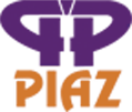 Logotipo de PIAZ en color púrpura y naranja con letras estilizadas sobre un fondo blanco.
