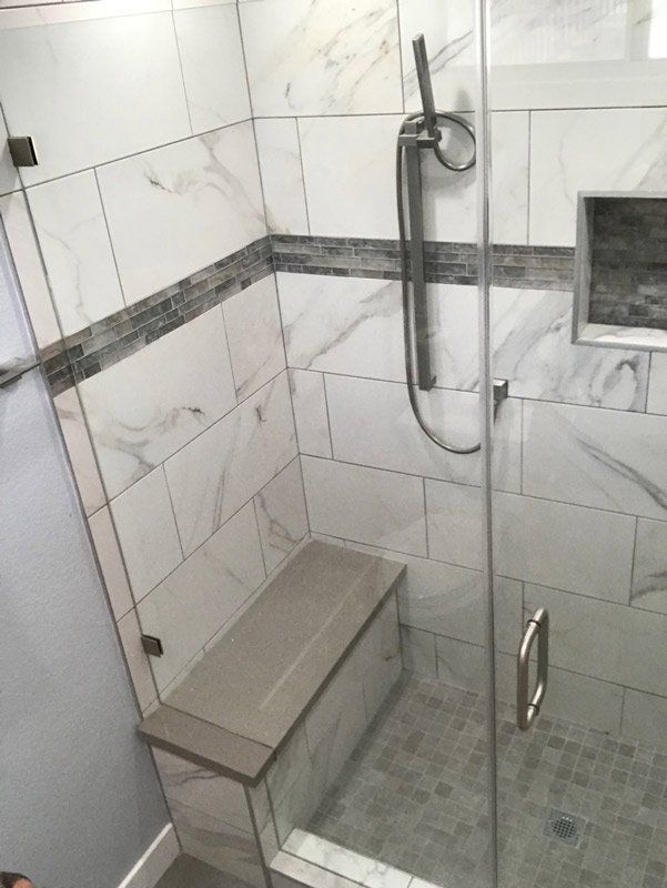 Bathroom Design — Bathroom with Clear Glass Door in La Habra, CA