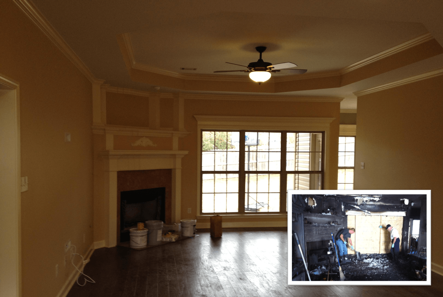 Before & After living room fire damage