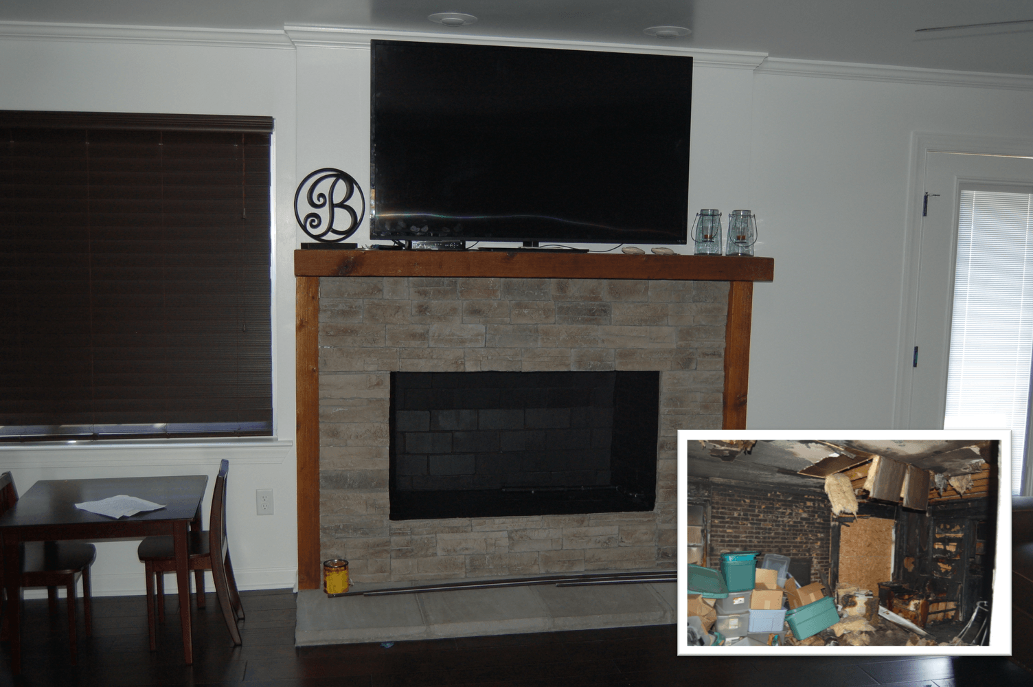 Before & After fire damage in Living room
