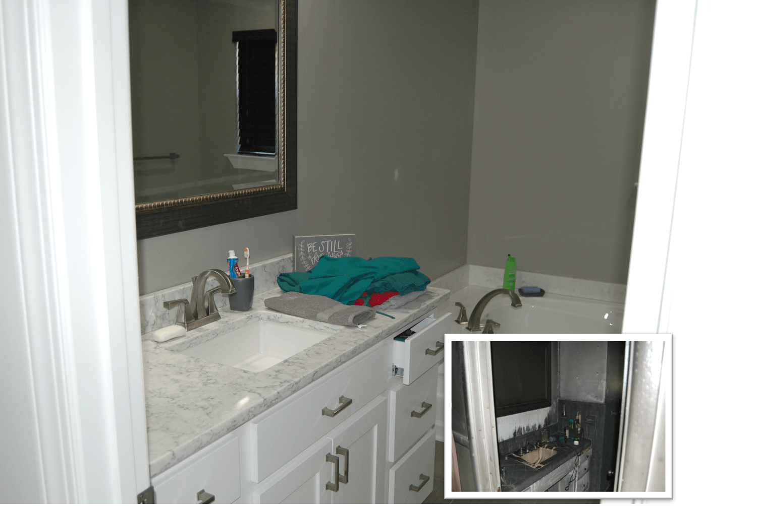Before & After bathroom fire damage