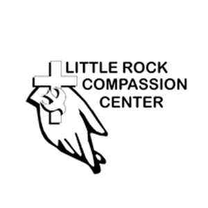Logo reading “Little Rock Compassion Center” beside a black-and-white hand holding a cross.