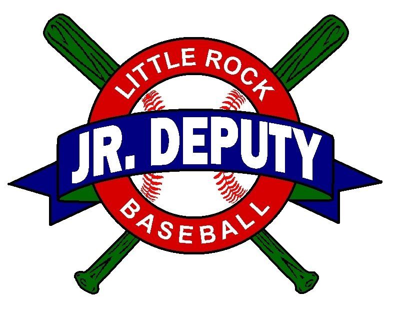 Little Rock Jr. Deputy Baseball logo with crossed green bats and red, white, and blue emblem