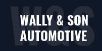 Wally & Son Automotive logo in white text on a dark blue background.