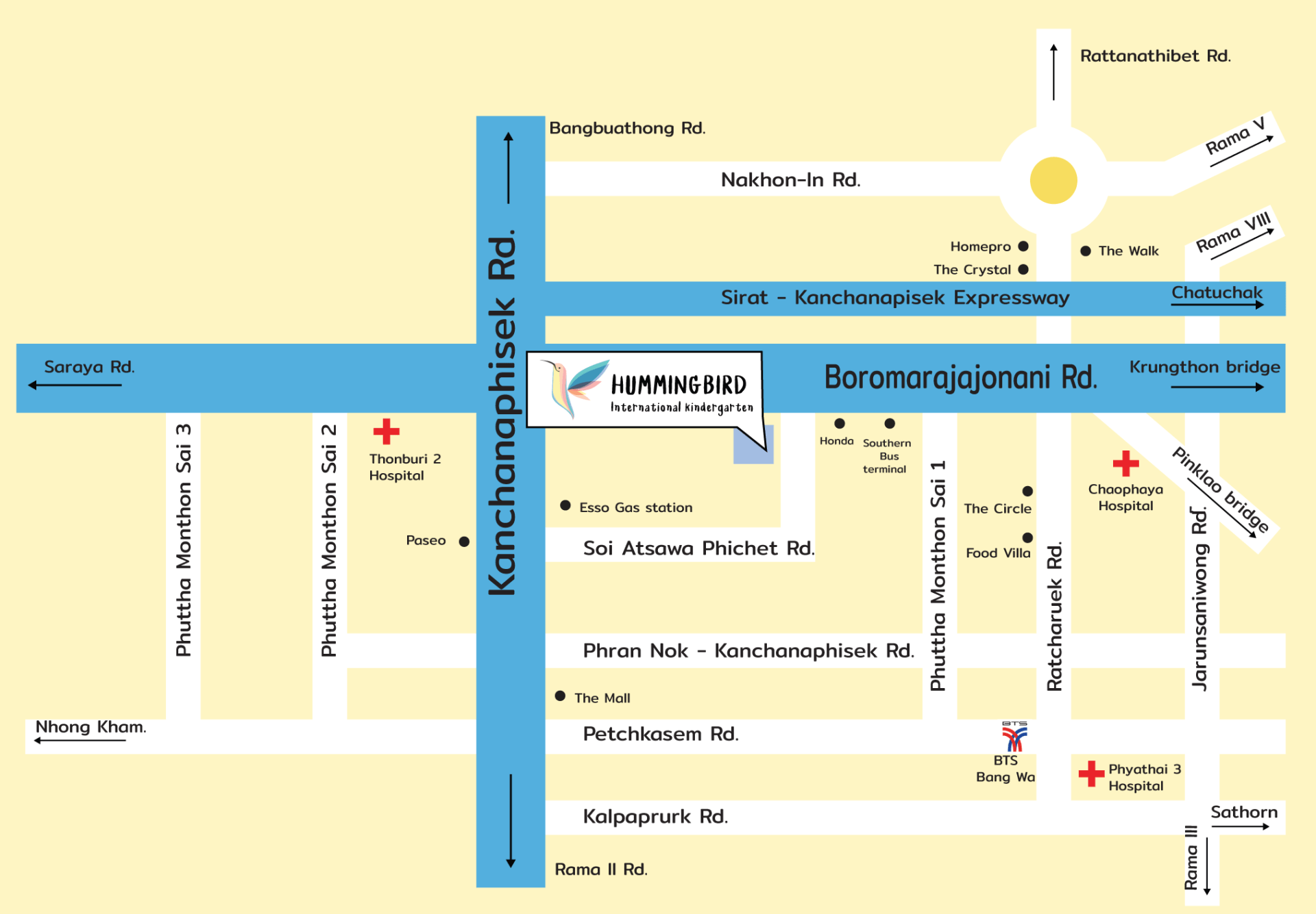 A map of a city showing the location of a hospital