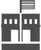 An icon of a building with a flag on top of it.