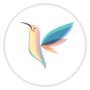 A colorful hummingbird is flying in a circle on a white background.