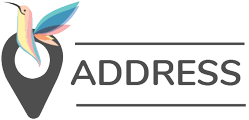 A logo for a company called address with a hummingbird and a map pin.