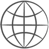 A black and white drawing of a globe on a white background.