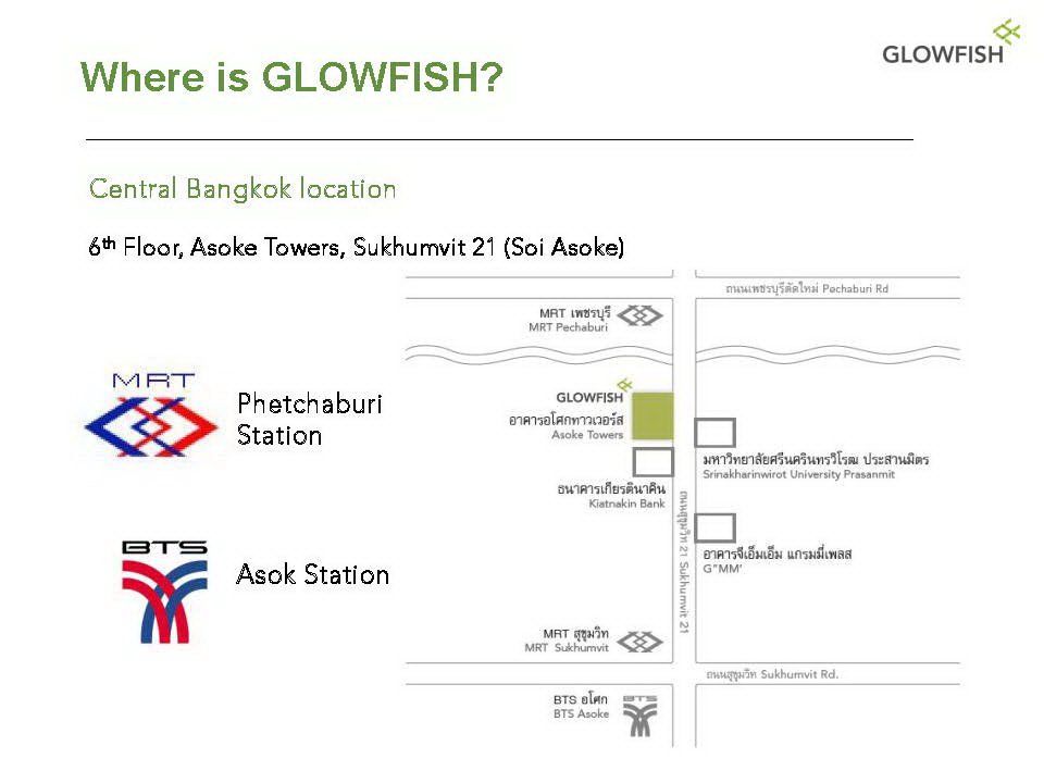 A map showing where glowfish is located in bangkok.