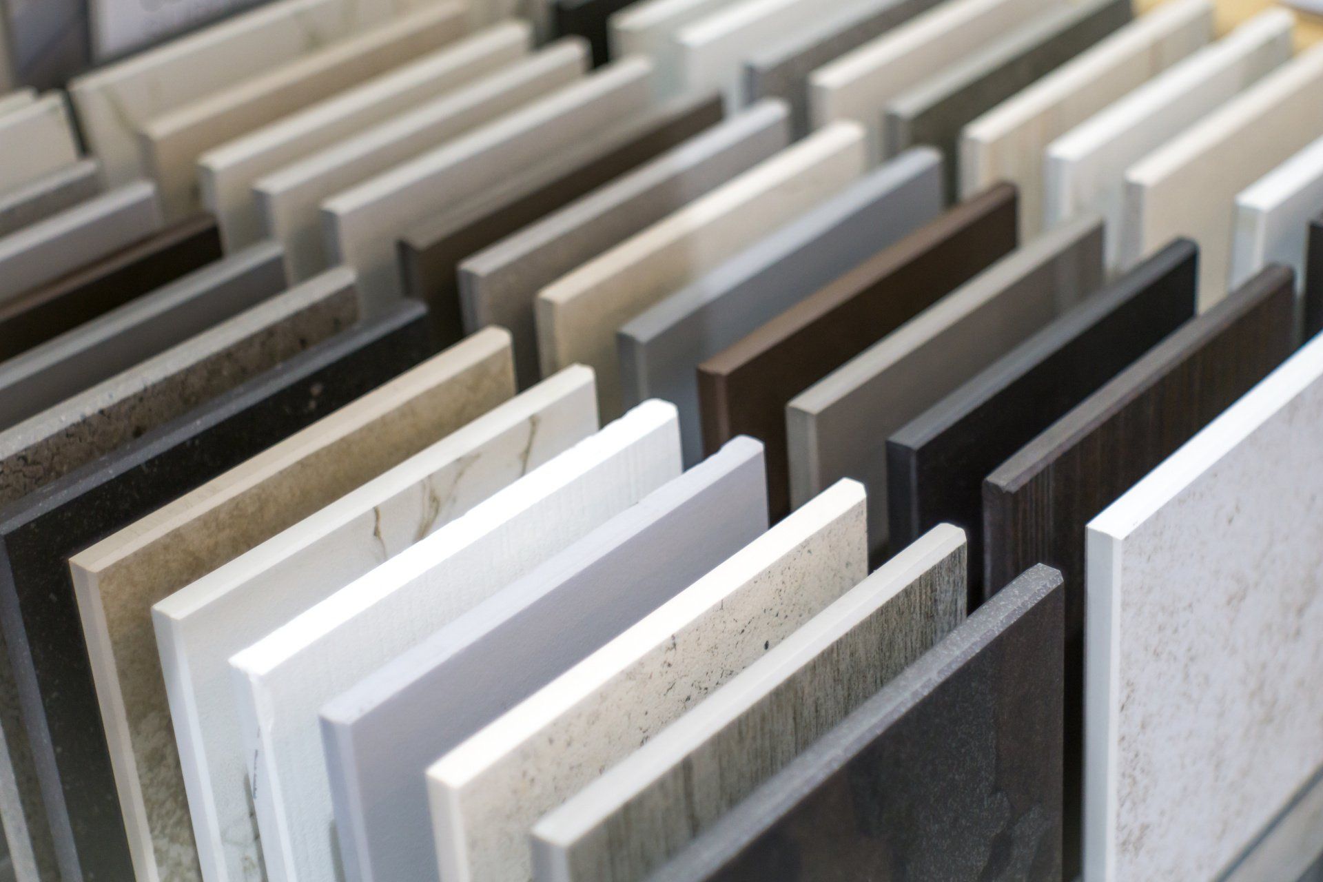 A display of different types of tiles in a store.