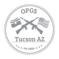 OPGS Tucson AZ logo: crossed rifles, Arizona and US flags, stars, and 