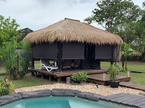 poolside gazebo with awning