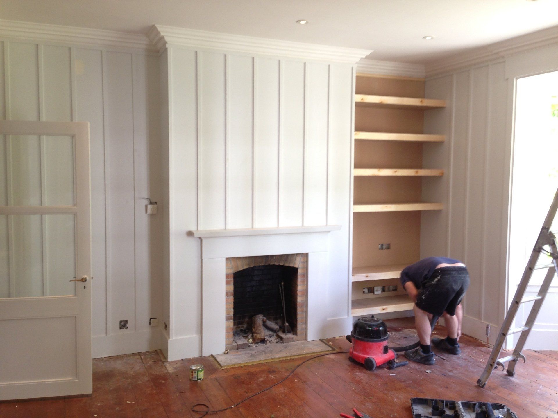 newly panelled wall above fire place