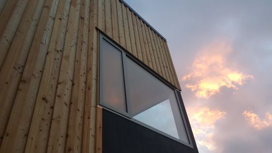 Builder surveying house