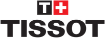 Logo Tissot con lettere nere, quadrato nero con