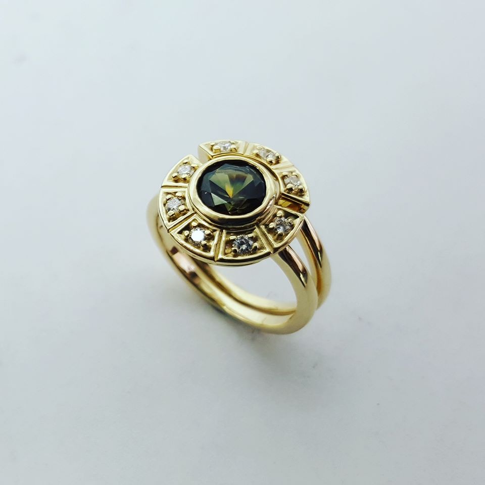 14k Yellow Gold Ring with Green Bronze — Champaign, IL — Robert's: The Fine Art of Jewelry